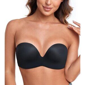HACI Women's Push Up Bra Strapless Anti-Slip Support Lift Wirefree Black 32DD